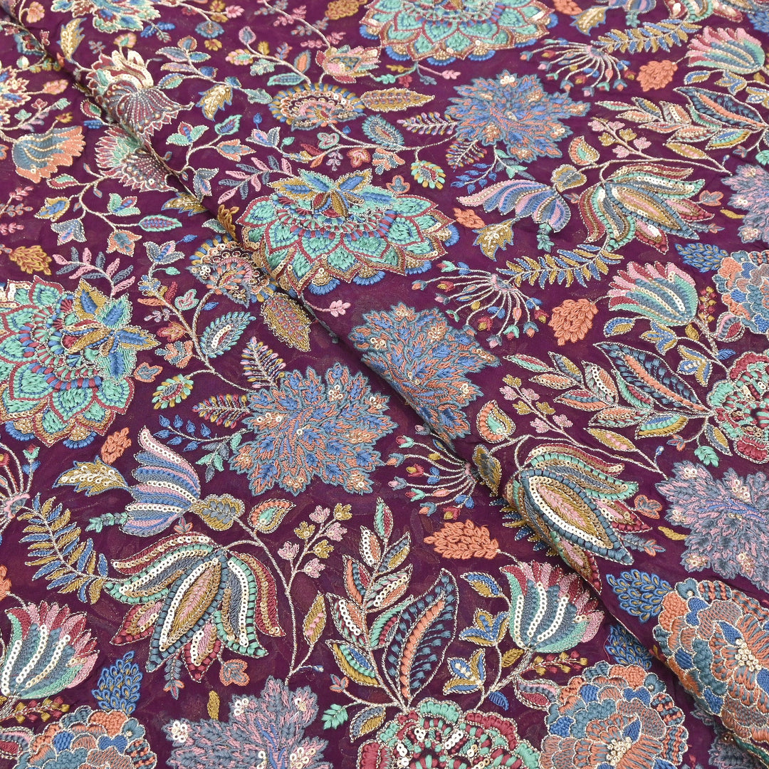 Viscose Georgette Zari With Sequins Embroidery Fabric 54" | D30212-01