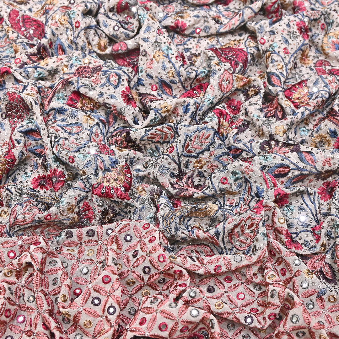 Viscose Georgette Mirror Embroidery Fabric 54" | D30041