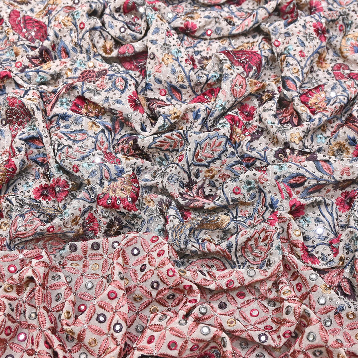 Viscose Georgette Mirror Embroidery Fabric 54" | D30041