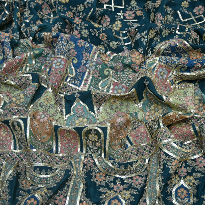 Crepe Position Print Zari With Sequins Embroidery Fabric