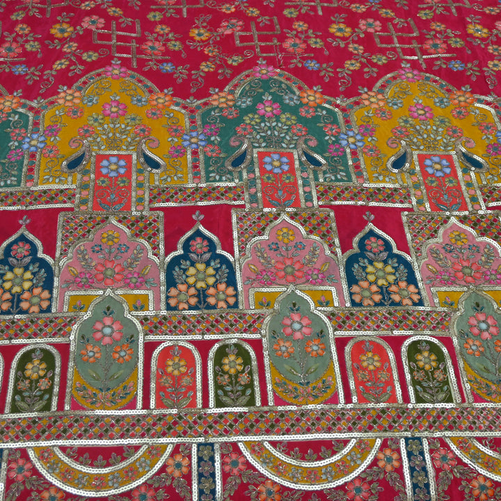 Crepe Position Print Zari With Sequins Embroidery Fabric