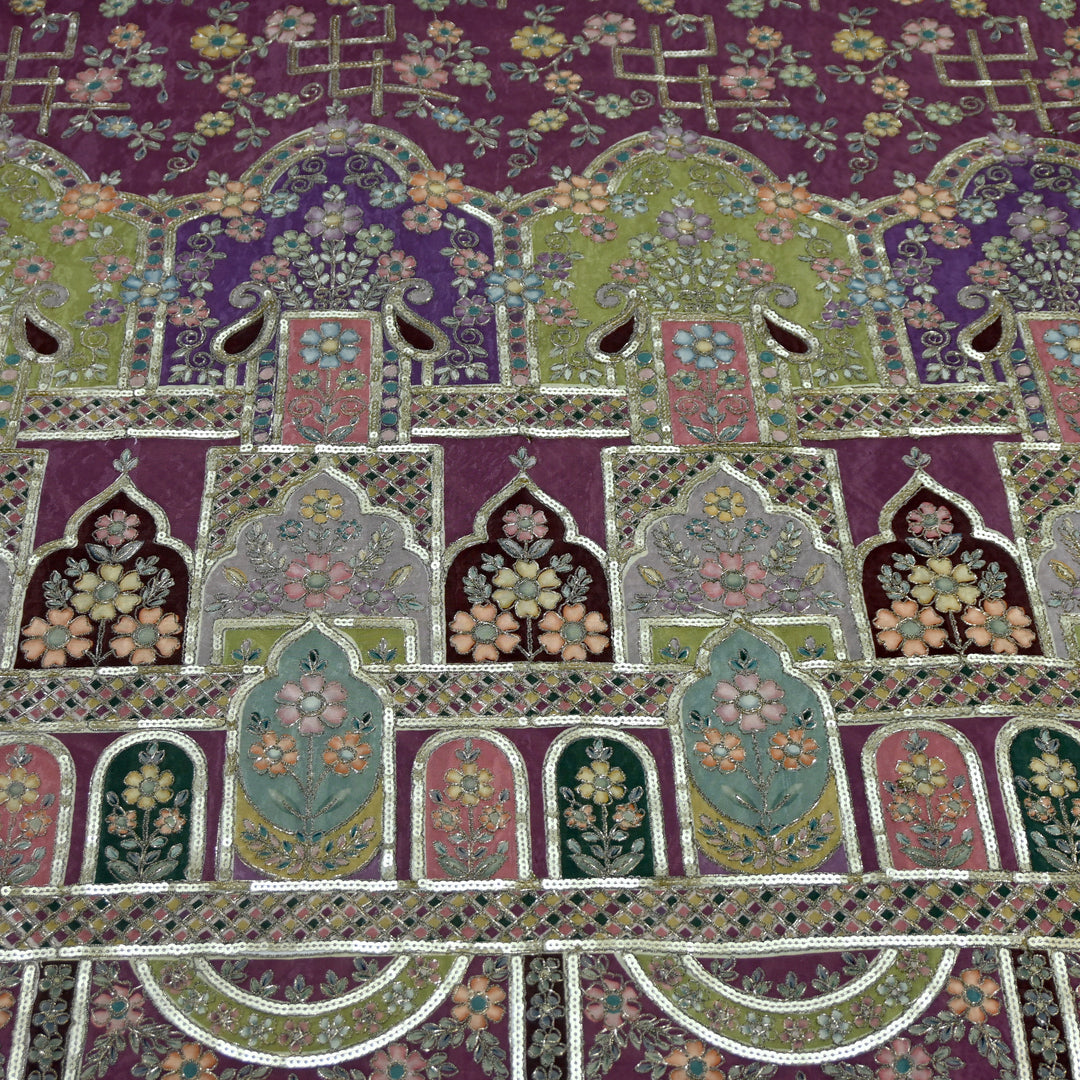 Crepe Position Print Zari With Sequins Embroidery Fabric