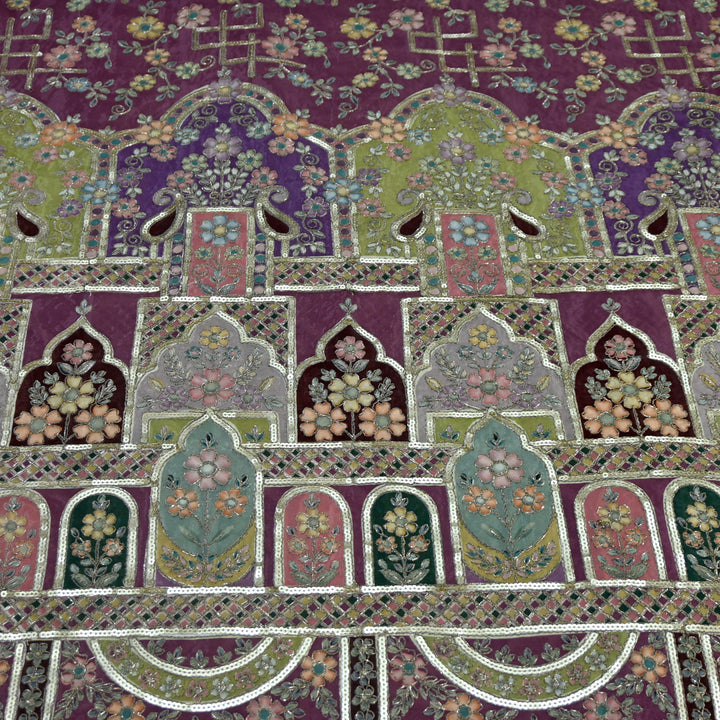 Crepe Position Print Zari With Sequins Embroidery Fabric