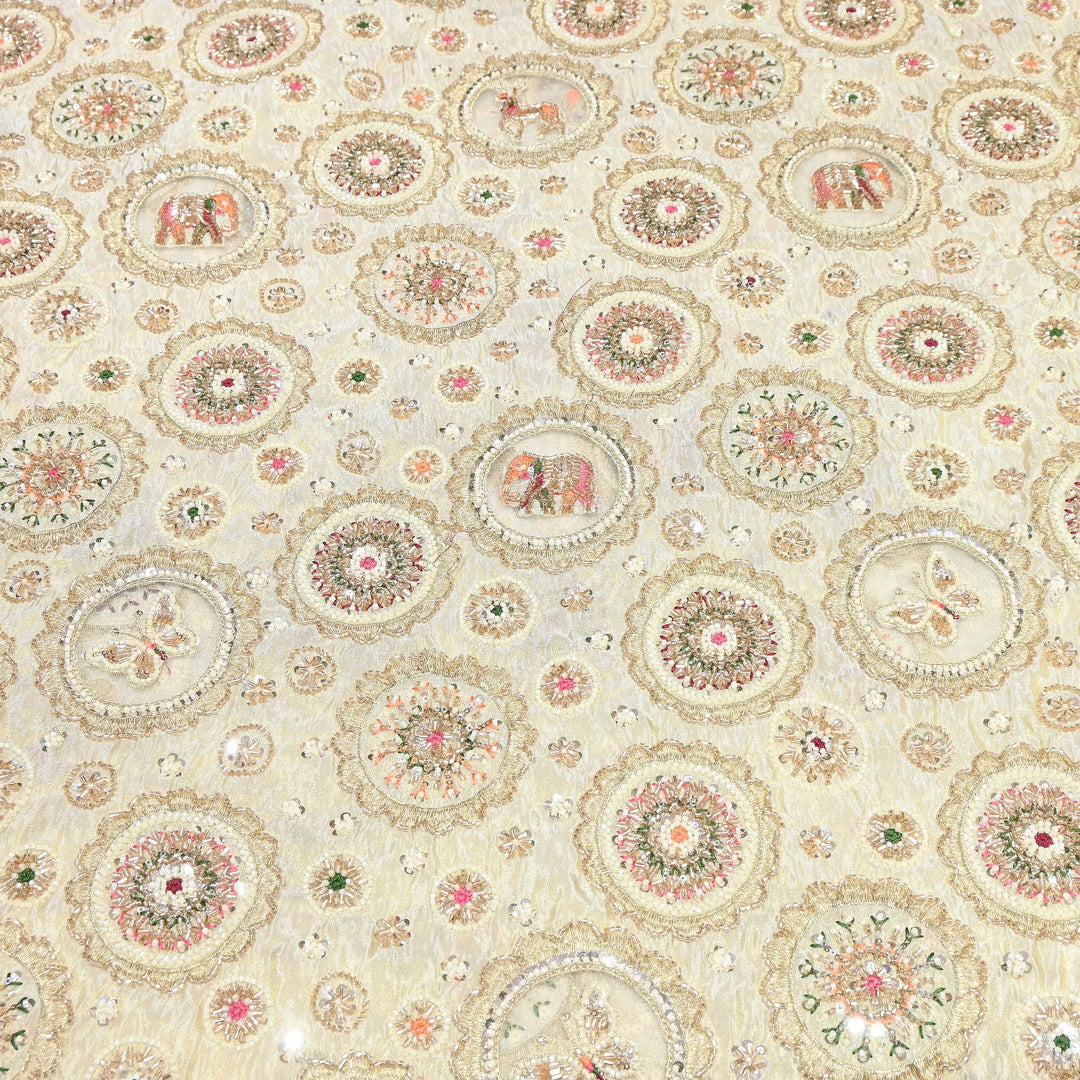 Tissue Moti & Sequins Embroidery Fabric | Elegant Designer Party Wear Fabric | V12417C