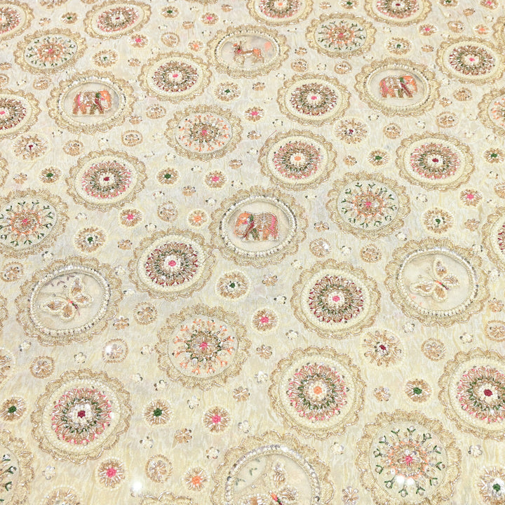 Tissue Moti & Sequins Embroidery Fabric | Elegant Designer Party Wear Fabric | V12417C