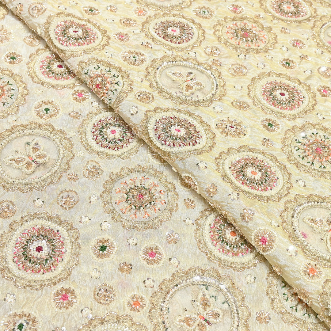 Tissue Moti & Sequins Embroidery Fabric | Elegant Designer Party Wear Fabric | V12417C