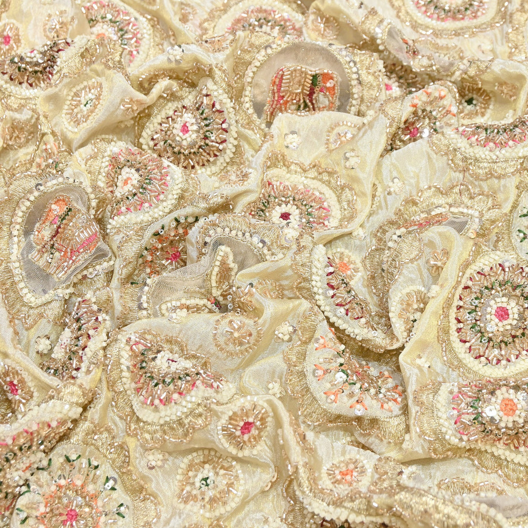 Tissue Moti & Sequins Embroidery Fabric | Elegant Designer Party Wear Fabric | V12417C