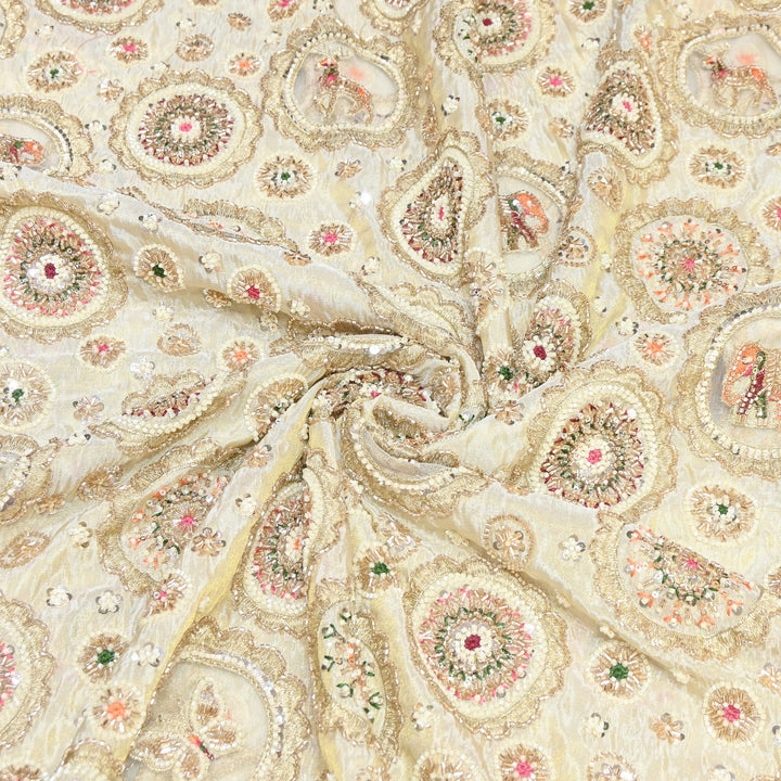 Tissue Moti & Sequins Embroidery Fabric | Elegant Designer Party Wear Fabric | V12417C