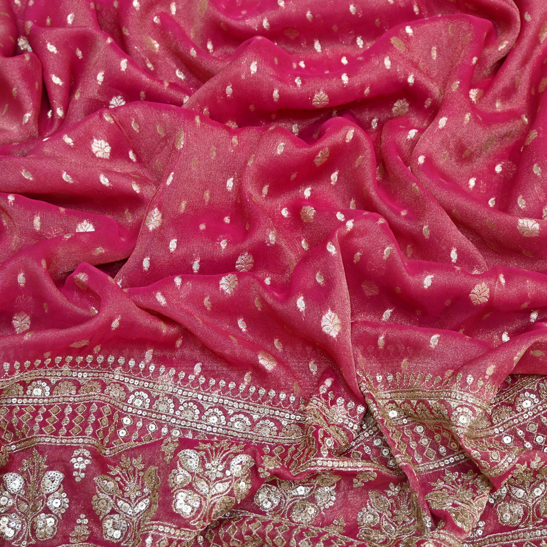 Georgette Tissue Zari With Sequence Embroidery Fabric