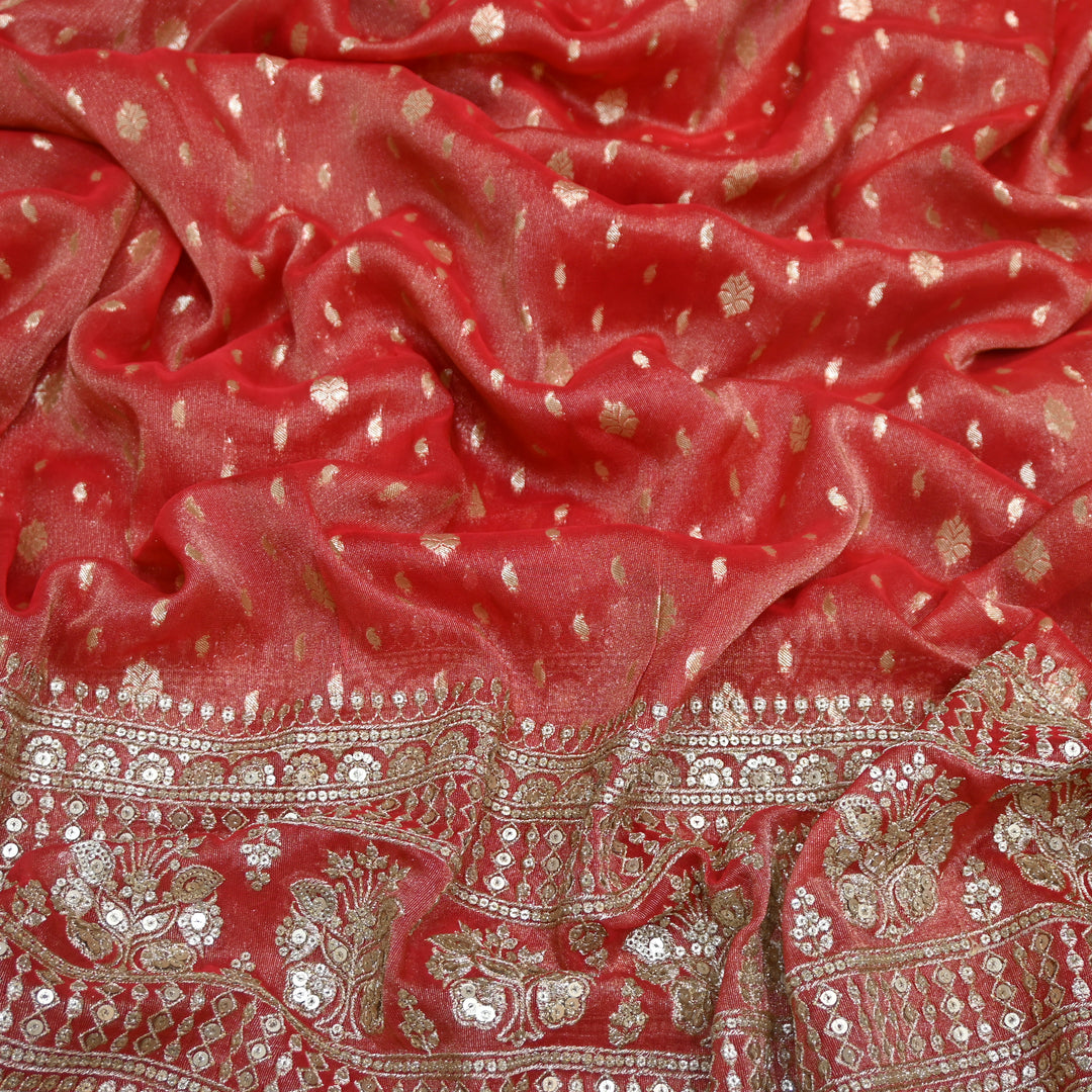 Georgette Tissue Zari With Sequence Embroidery Fabric