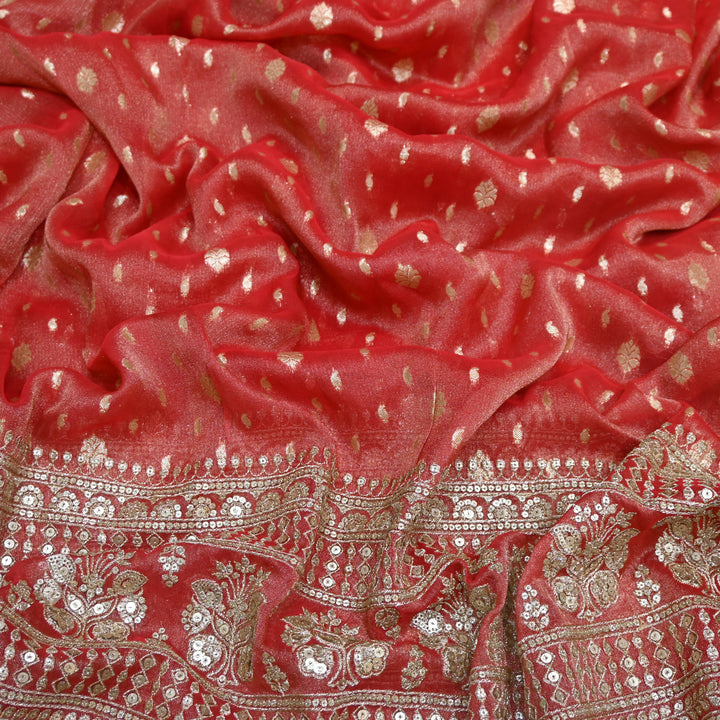 Georgette Tissue Zari With Sequence Embroidery Fabric