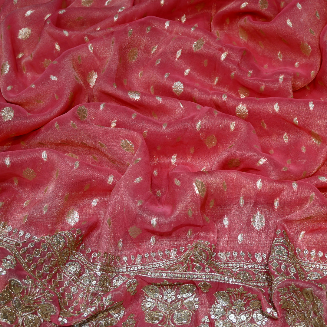 Georgette Tissue Zari With Sequence Embroidery Fabric