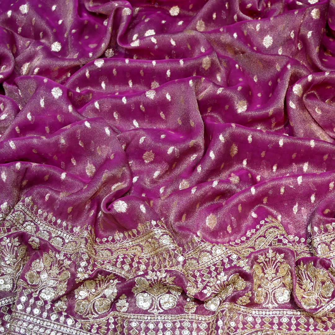 Georgette Tissue Zari With Sequence Embroidery Fabric