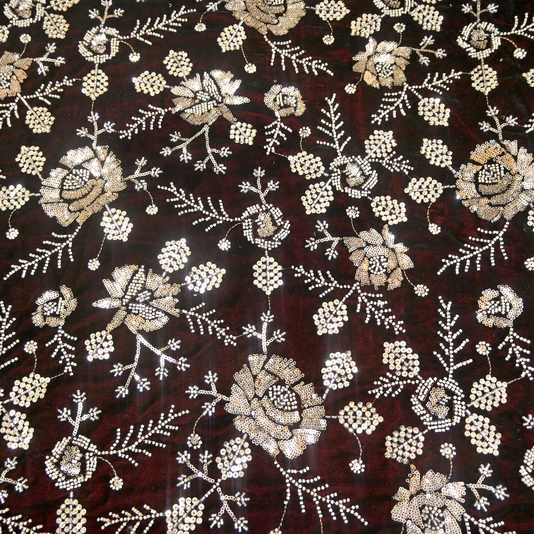 Velvet Zari With Sequins Moti Embroidery Fabrics