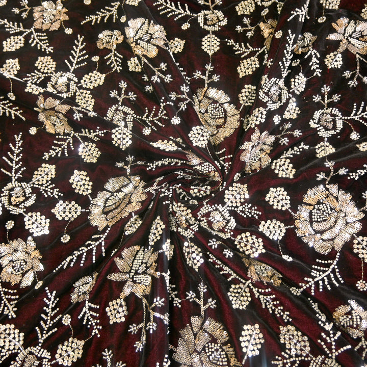 Velvet Zari With Sequins Moti Embroidery Fabrics