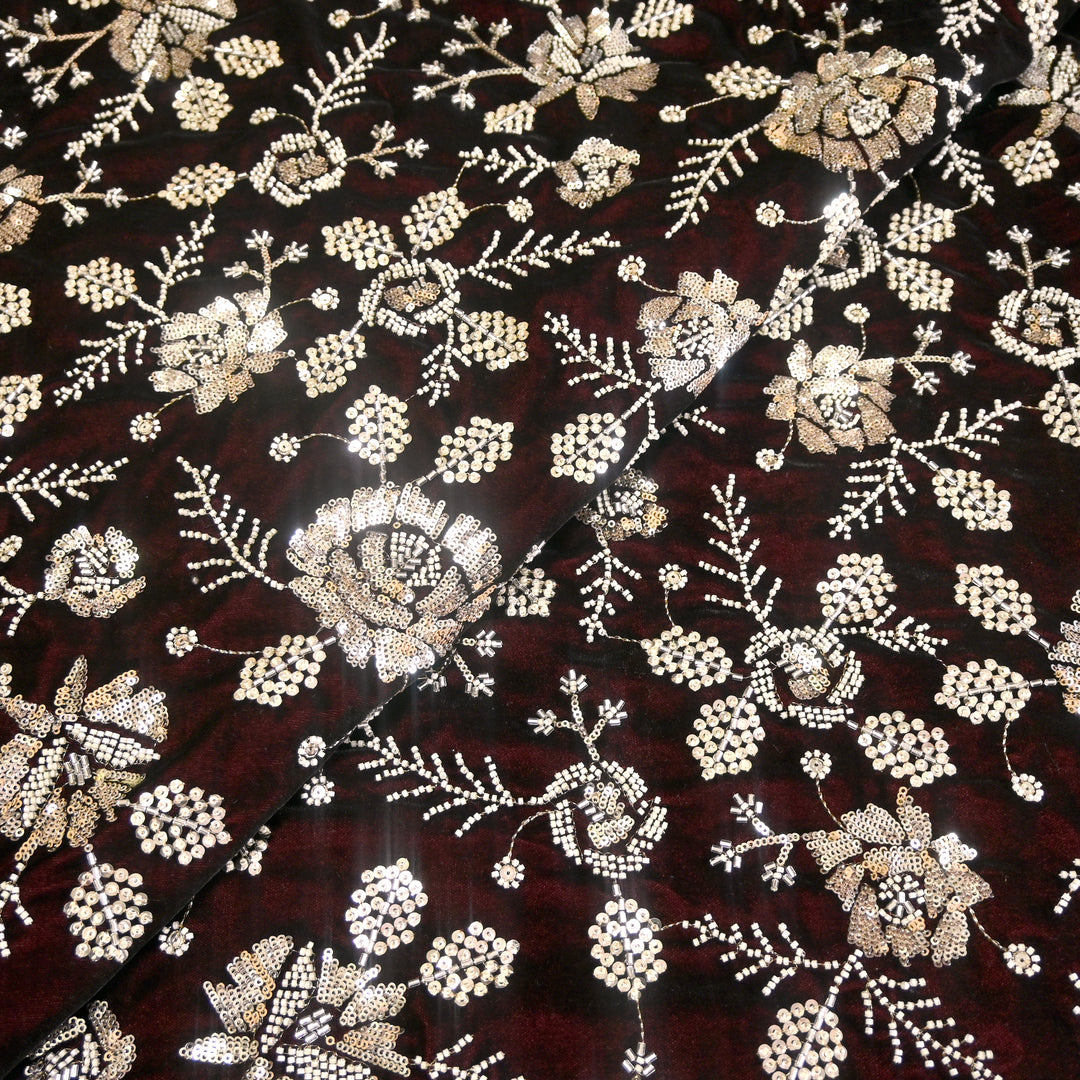 Velvet Zari With Sequins Moti Embroidery Fabrics