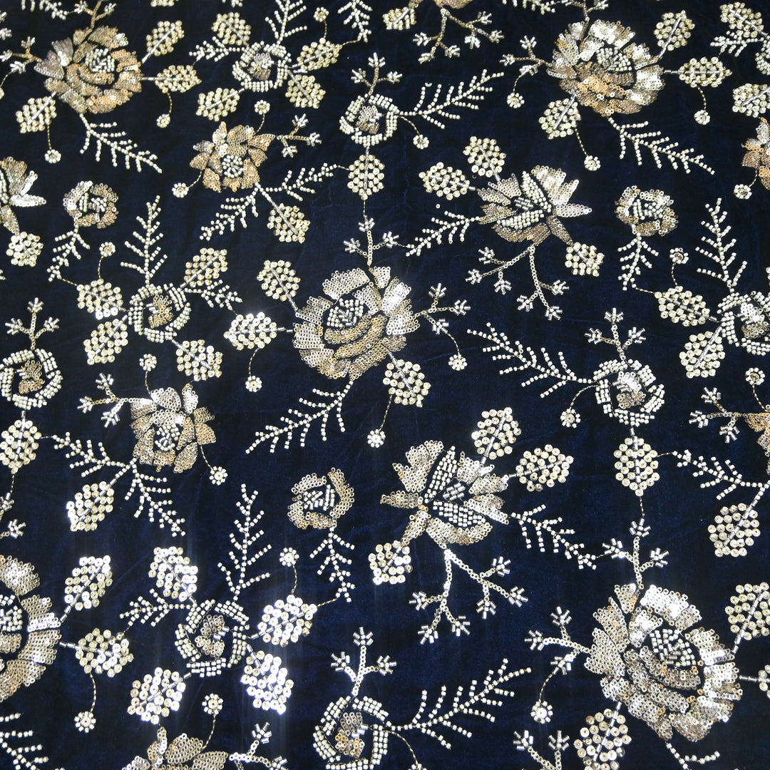 Velvet Zari With Sequins Moti Embroidery Fabrics