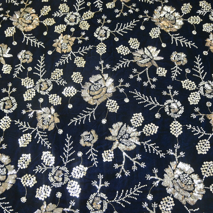 Velvet Zari With Sequins Moti Embroidery Fabrics