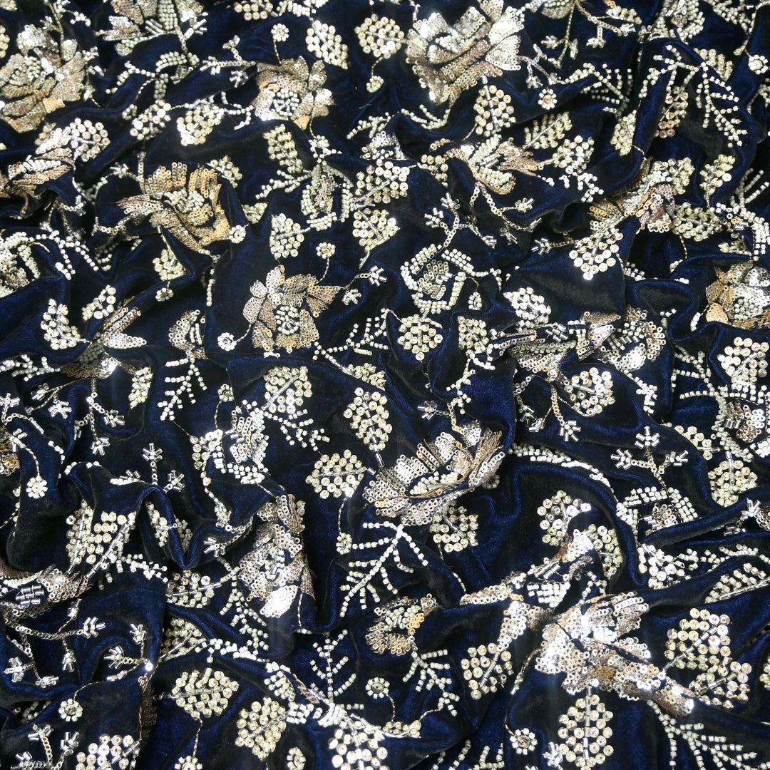 Velvet Zari With Sequins Moti Embroidery Fabrics