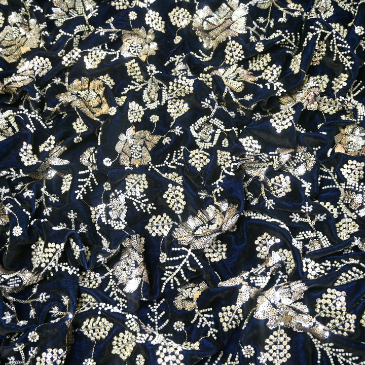 Velvet Zari With Sequins Moti Embroidery Fabrics