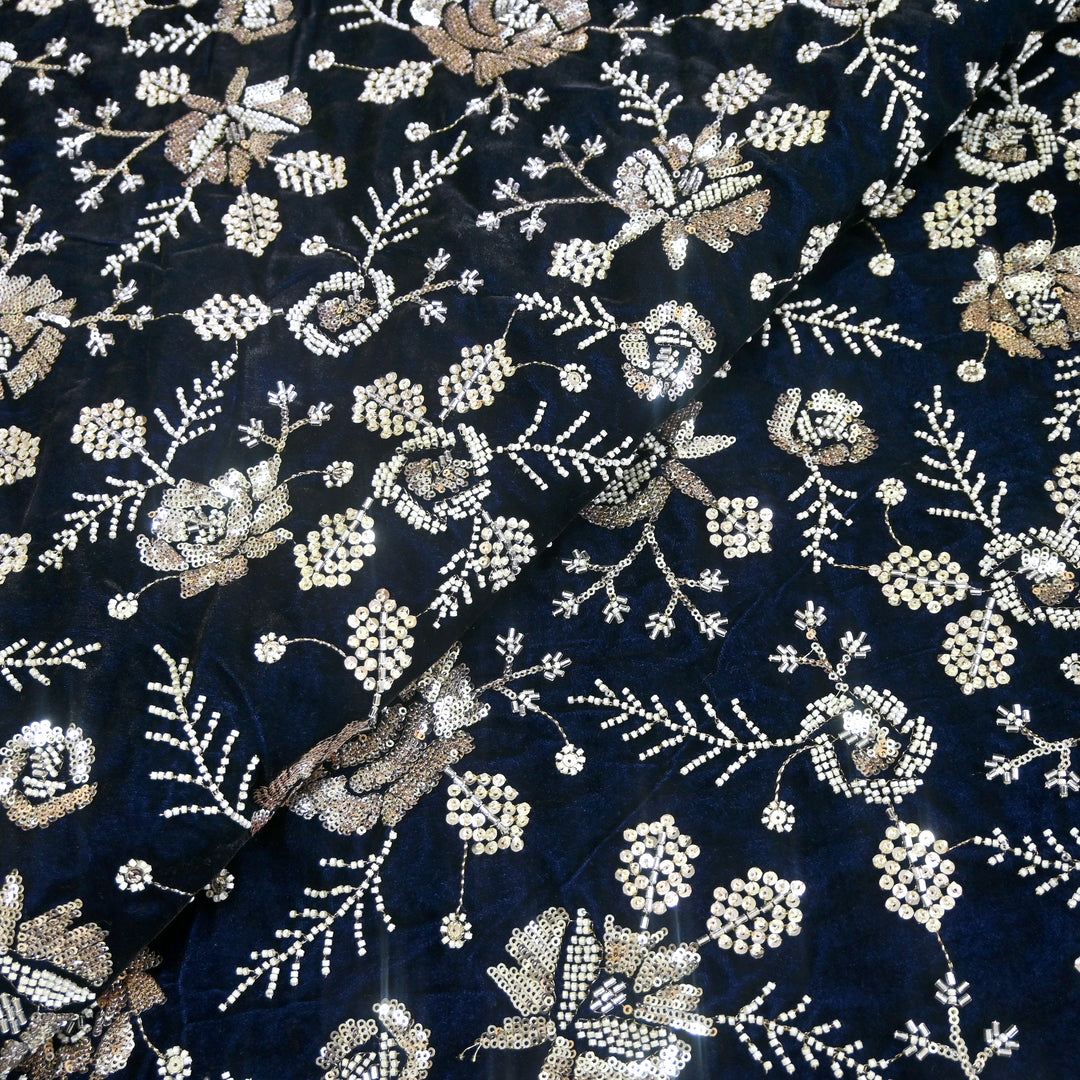 Velvet Zari With Sequins Moti Embroidery Fabrics