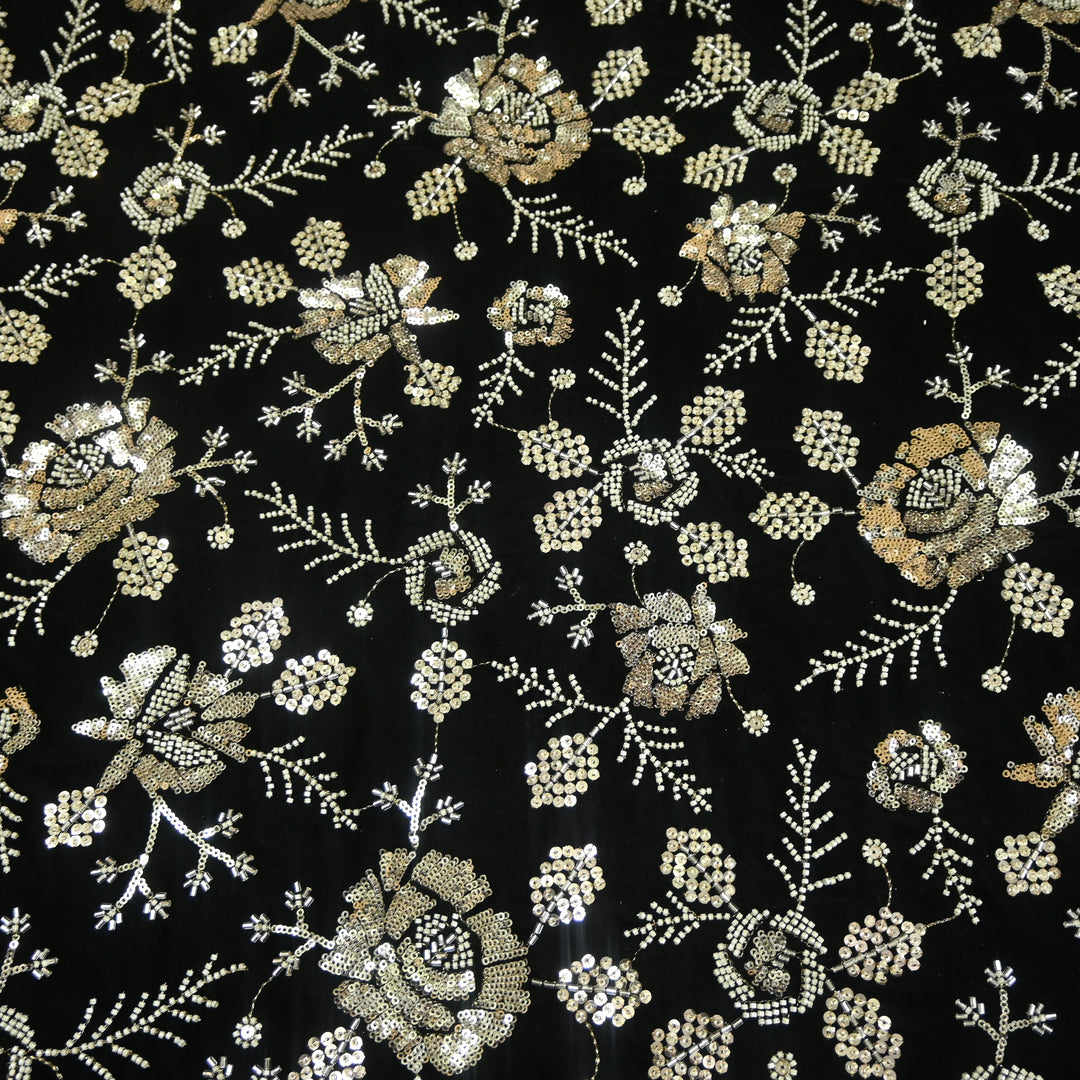 Velvet Zari With Sequins Moti Embroidery Fabrics