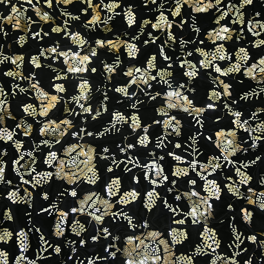 Velvet Zari With Sequins Moti Embroidery Fabrics