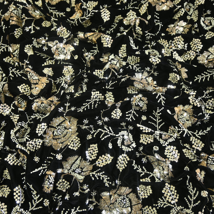 Velvet Zari With Sequins Moti Embroidery Fabrics