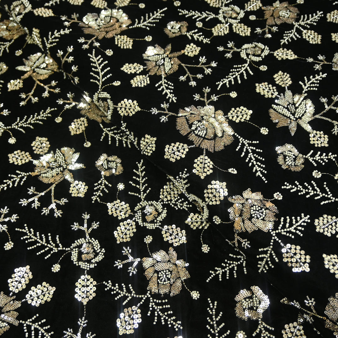 Velvet Zari With Sequins Moti Embroidery Fabrics