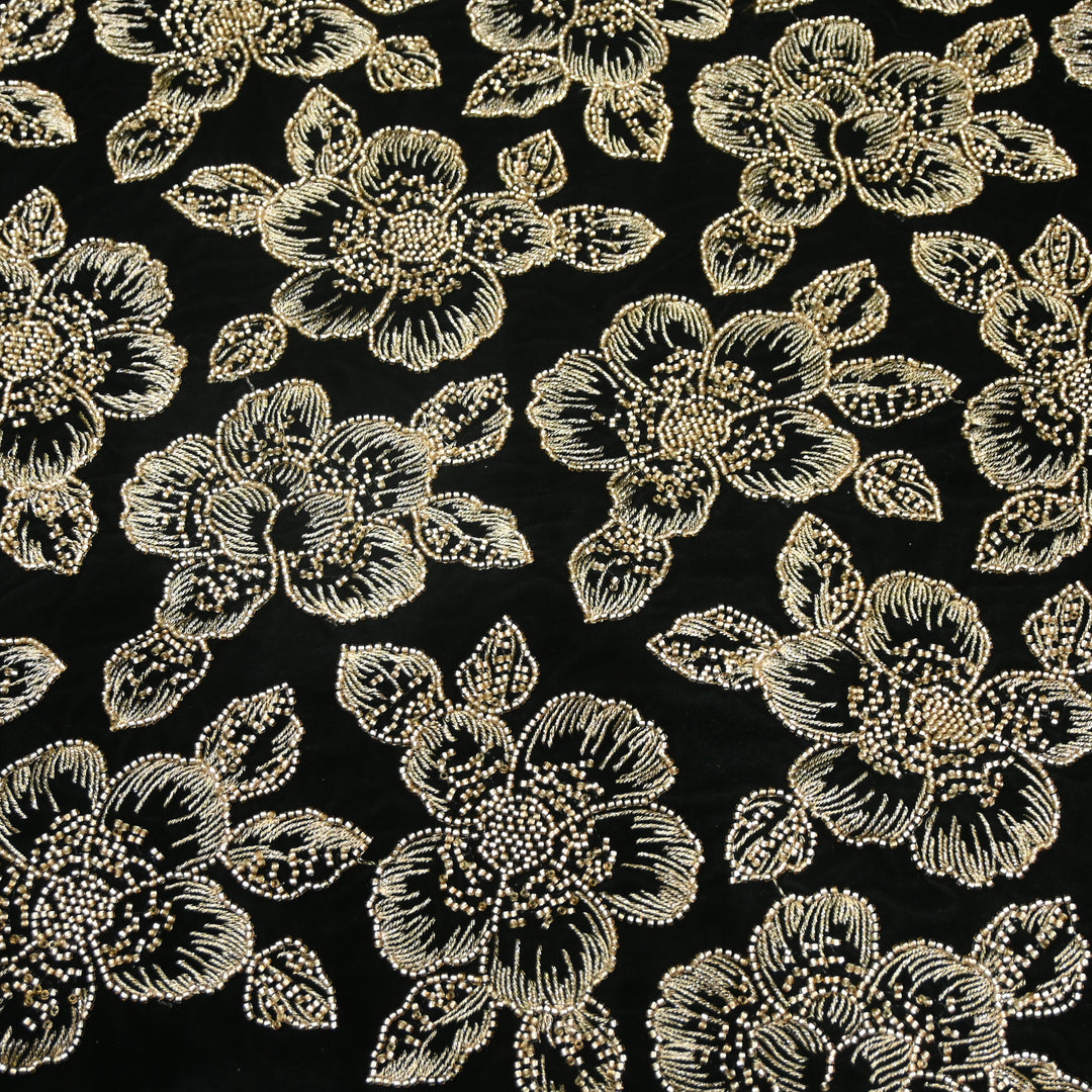 Velvet Zari Mirror With Sequins Embroidery Fabrics