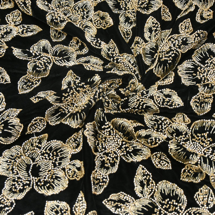 Velvet Zari Mirror With Sequins Embroidery Fabrics