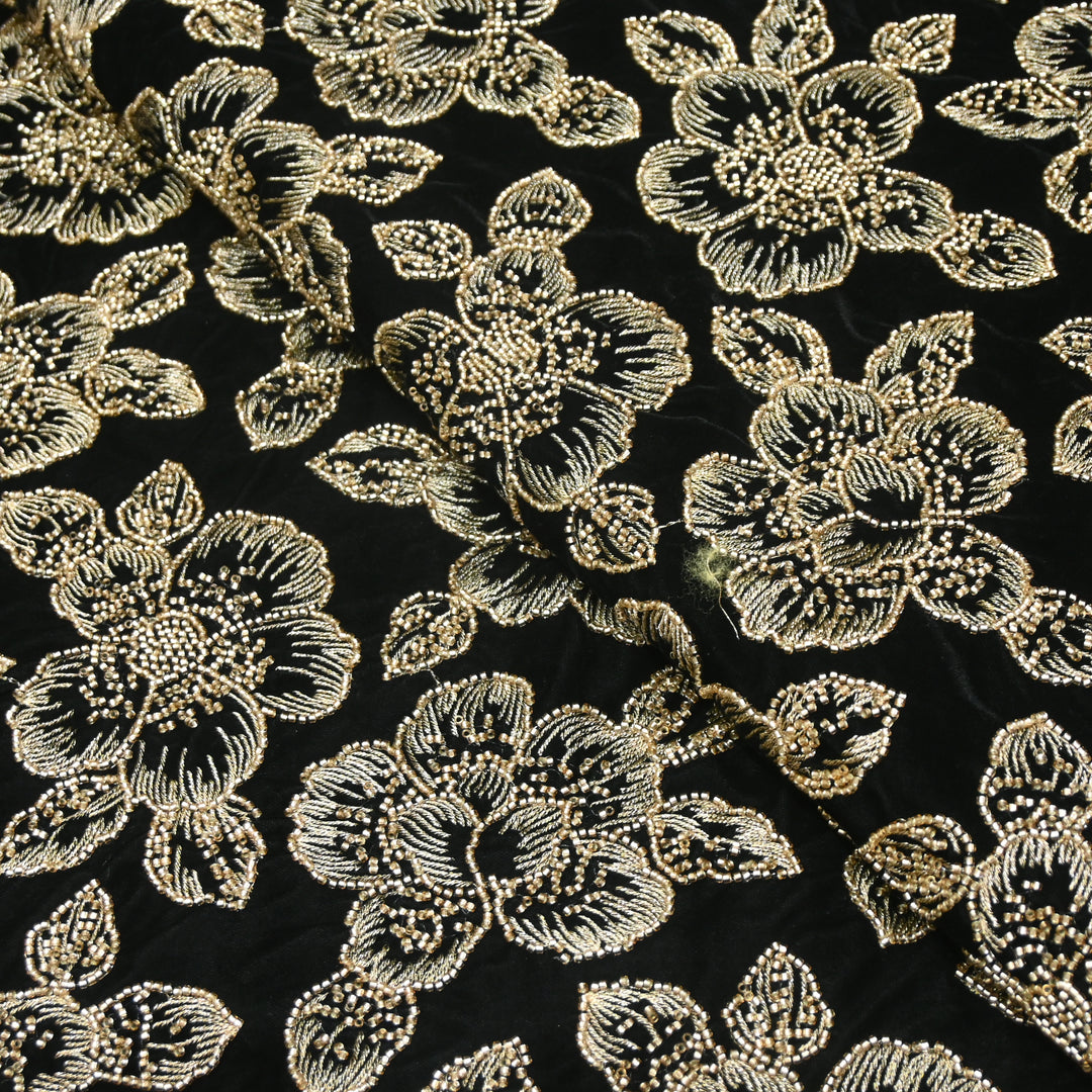 Velvet Zari Mirror With Sequins Embroidery Fabrics