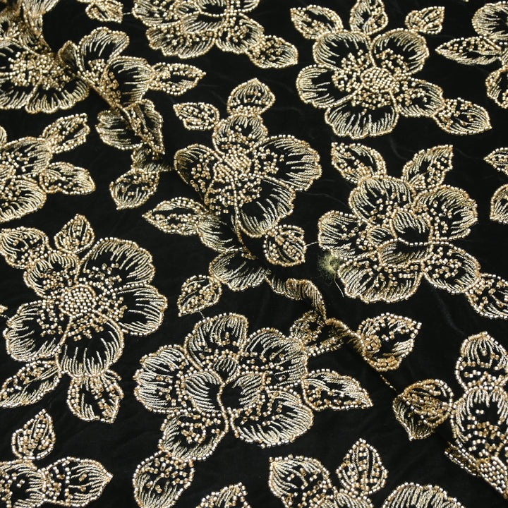 Velvet Zari Mirror With Sequins Embroidery Fabrics