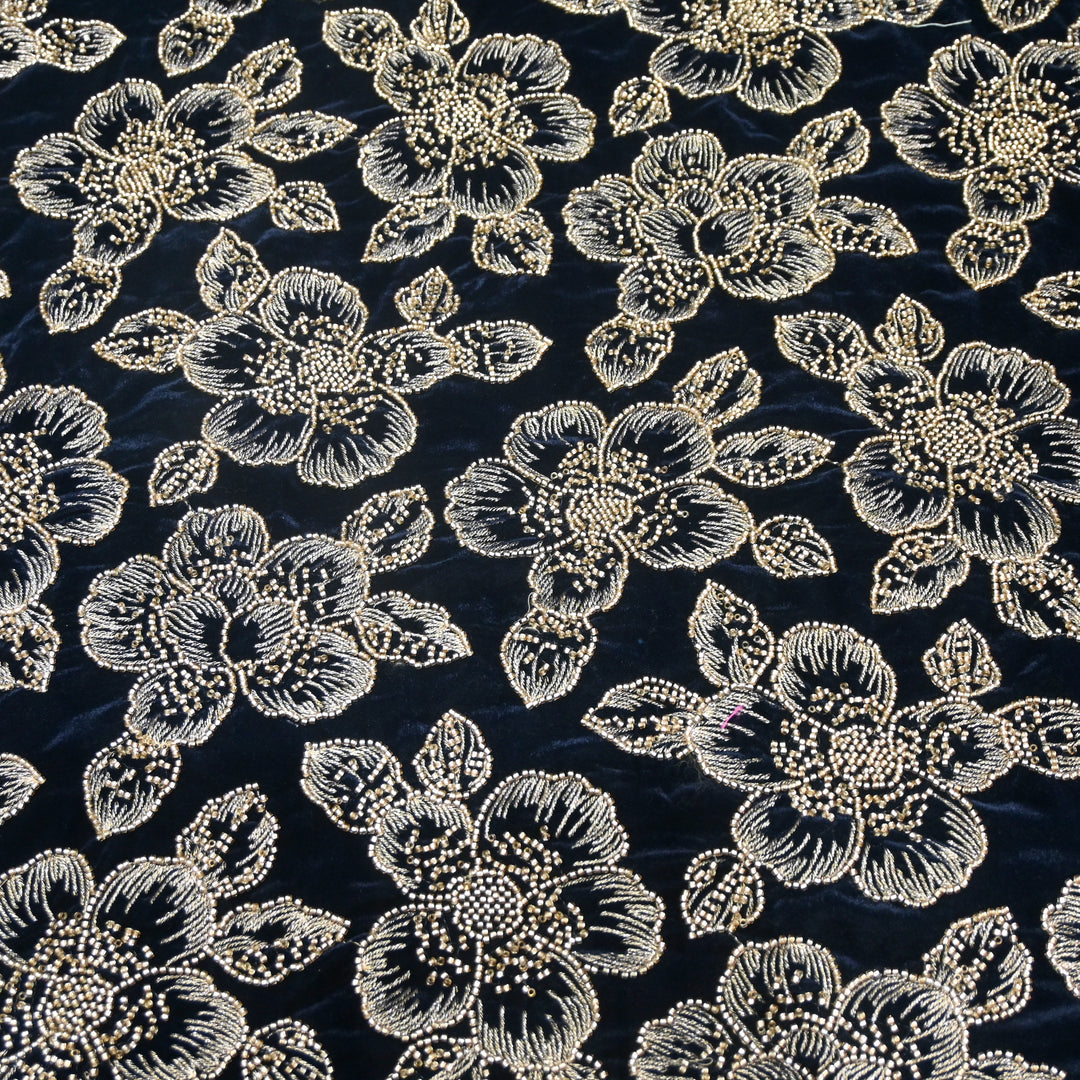 Velvet Zari Mirror With Sequins Embroidery Fabrics