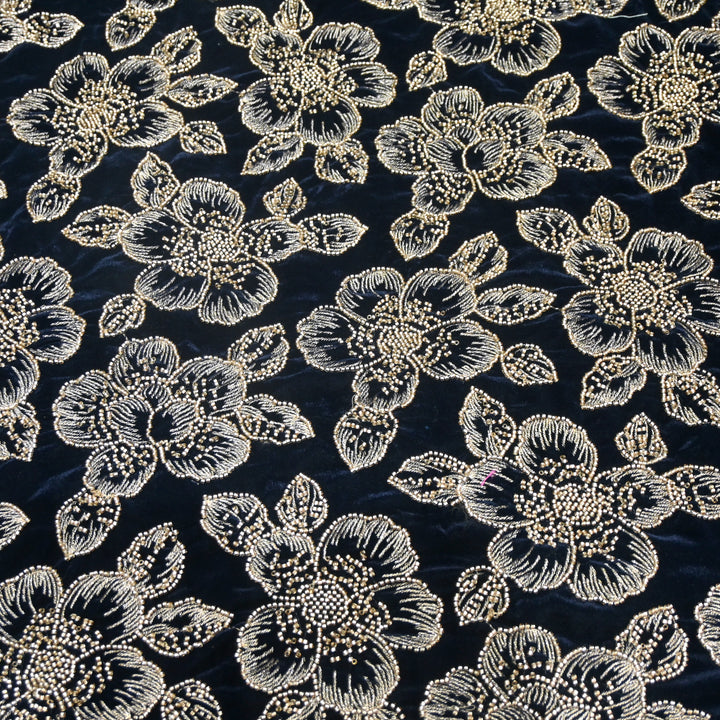 Velvet Zari Mirror With Sequins Embroidery Fabrics