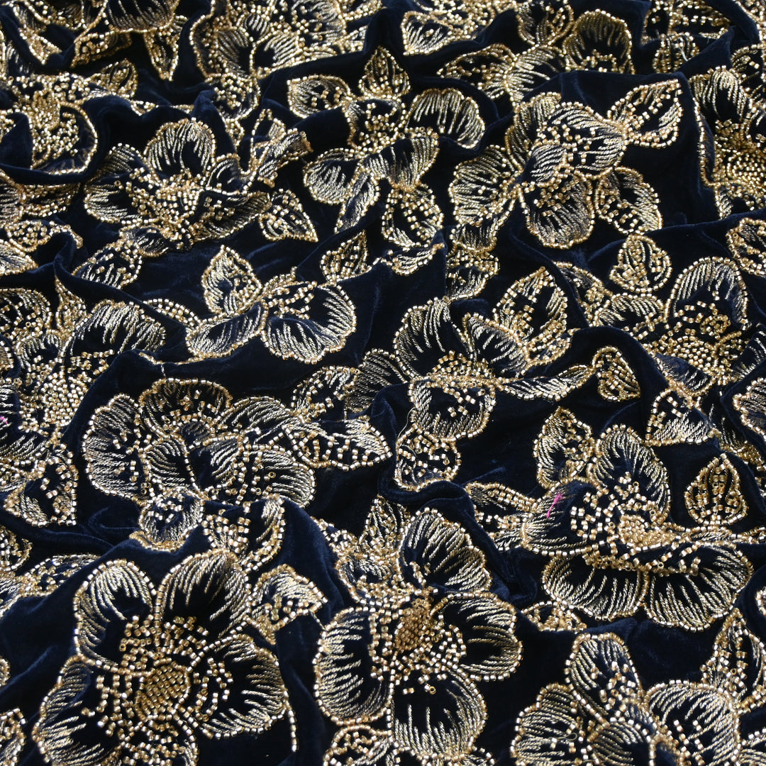 Velvet Zari Mirror With Sequins Embroidery Fabrics