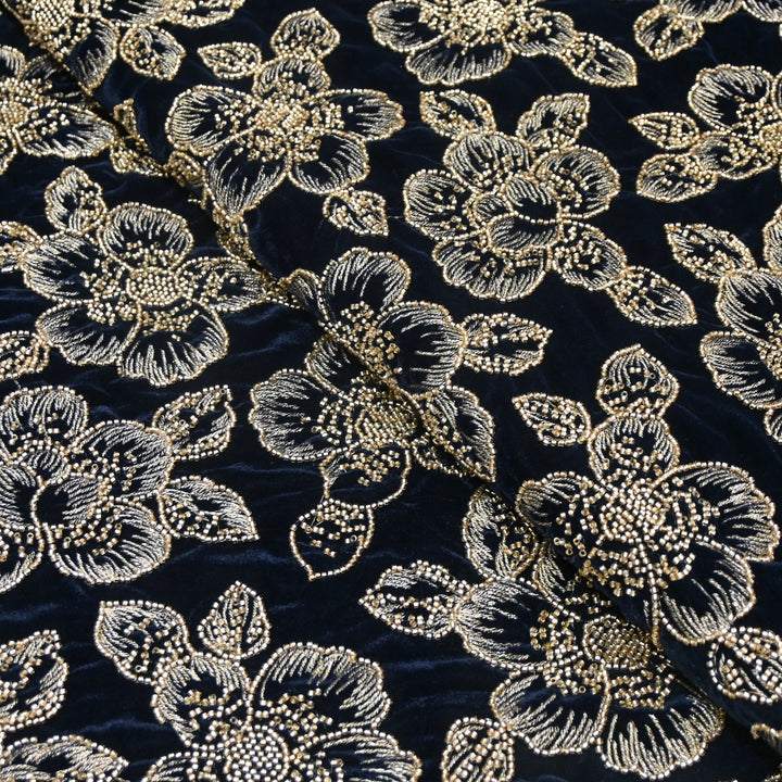 Velvet Zari Mirror With Sequins Embroidery Fabrics