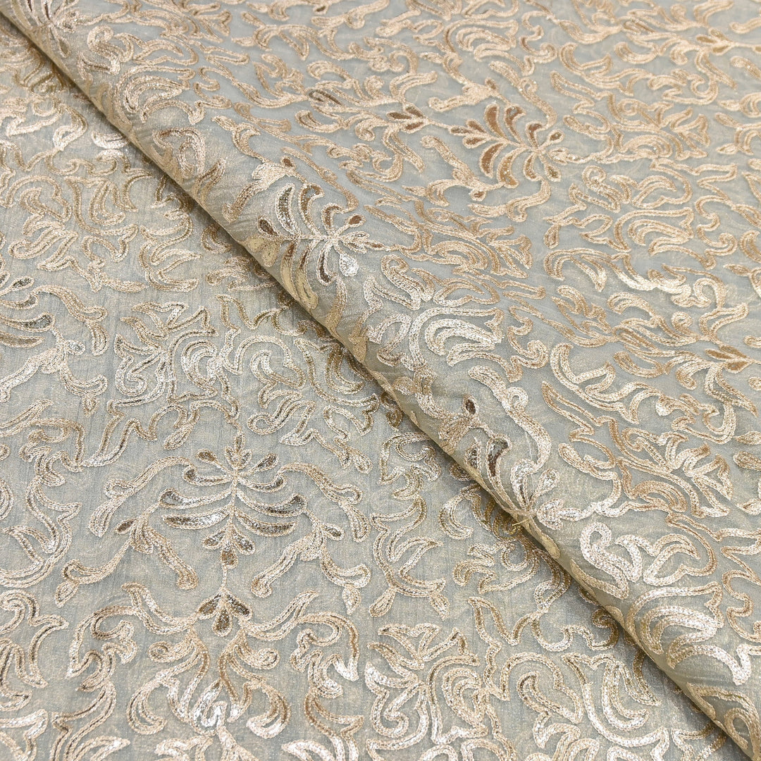 Crush Tissue Thread Embroidery Fabric | Elegant Designer Party Wear Fabric | FC81391-02