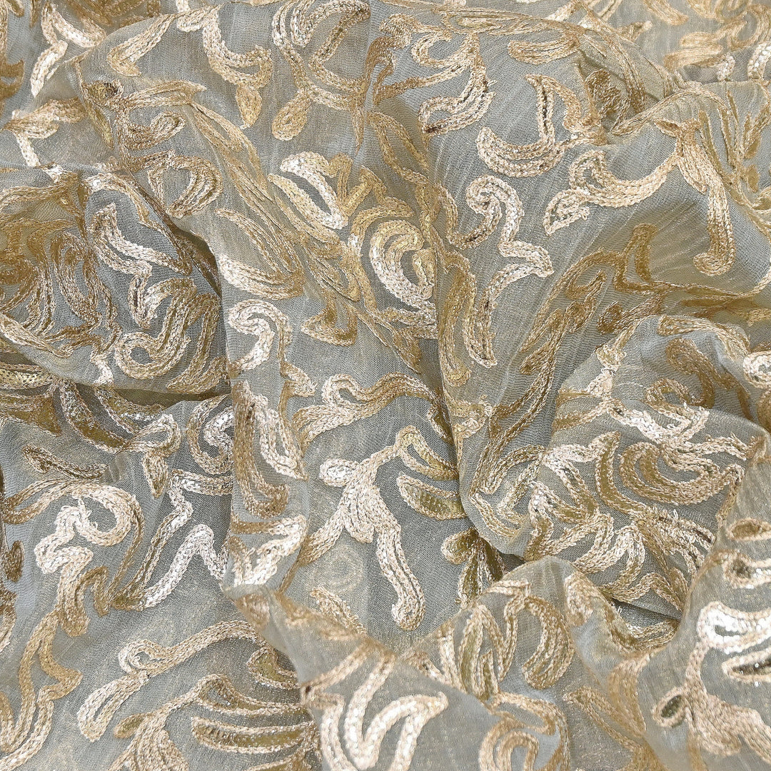Crush Tissue Thread Embroidery Fabric | Elegant Designer Party Wear Fabric | FC81391-02