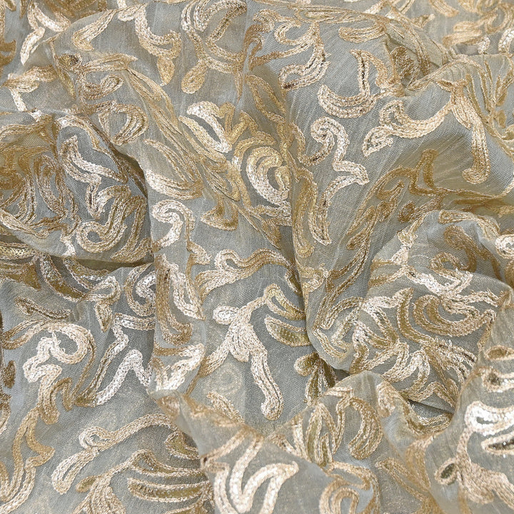 Crush Tissue Thread Embroidery Fabric | Elegant Designer Party Wear Fabric | FC81391-02