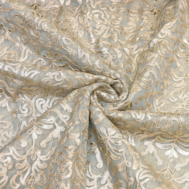 Crush Tissue Thread Embroidery Fabric | Elegant Designer Party Wear Fabric | FC81391-02
