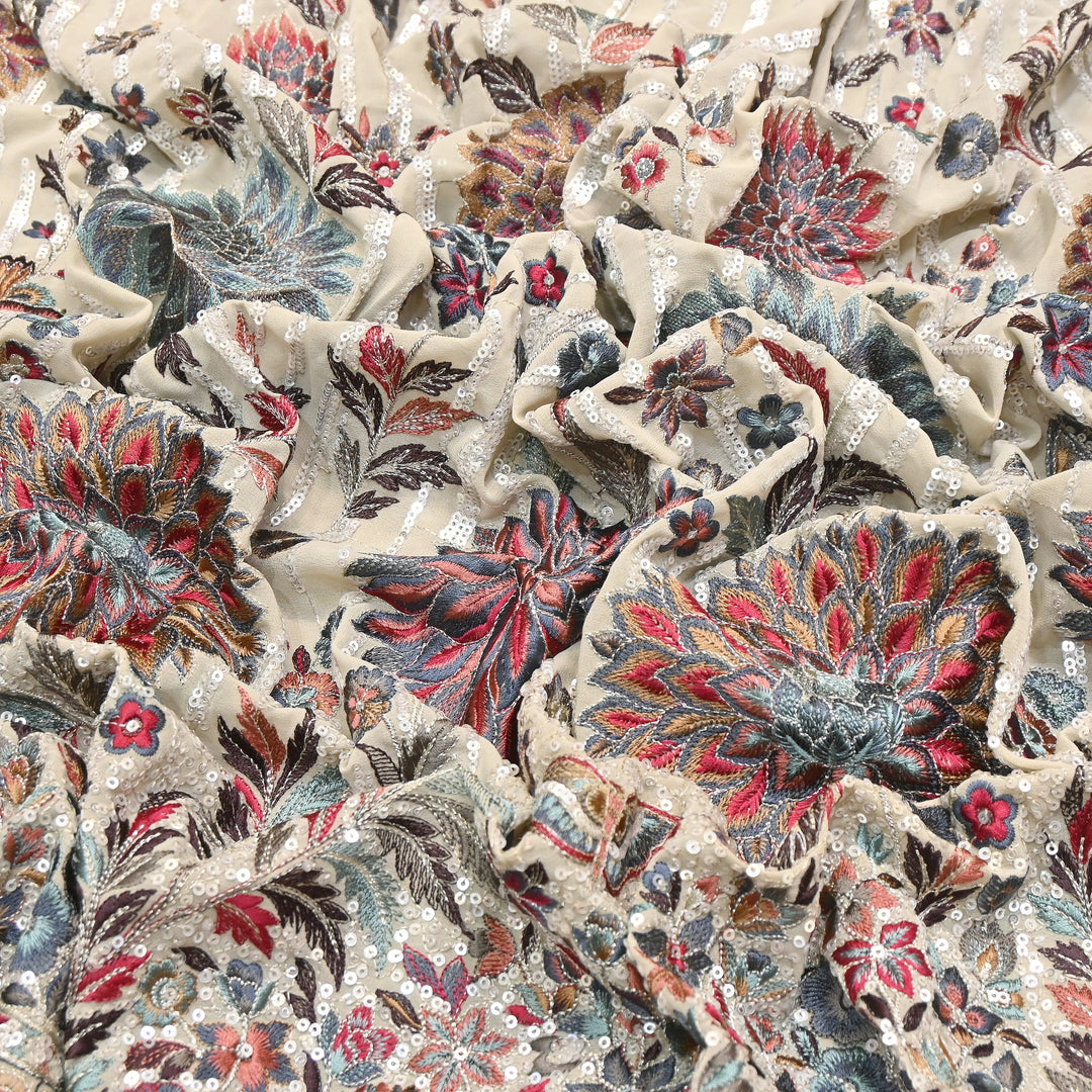 Viscose Georgette Zari With Sequins Embroidery Fabric 54" | D28765-01