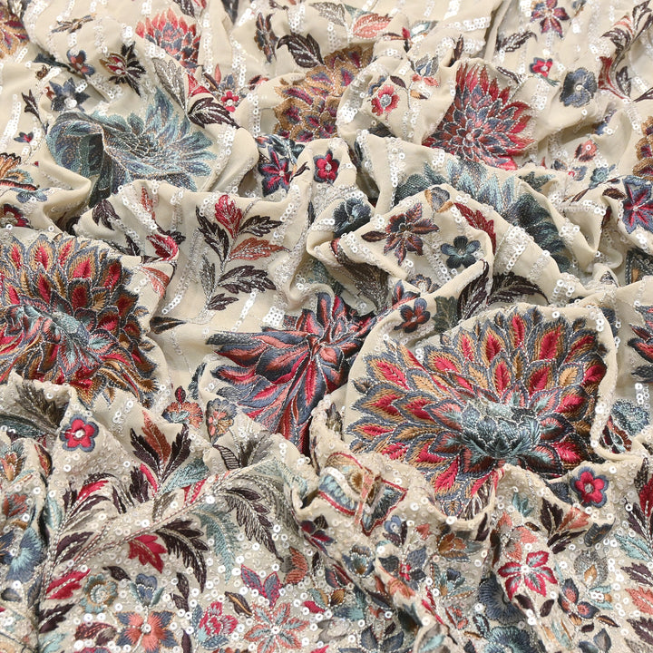 Viscose Georgette Zari With Sequins Embroidery Fabric 54" | D28765-01