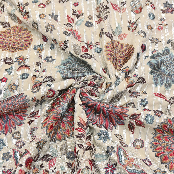 Viscose Georgette Zari With Sequins Embroidery Fabric 54" | D28765-01