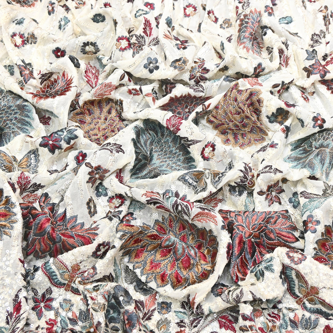 Viscose Georgette Zari With Sequins Embroidery Fabric 54" | D28765-02