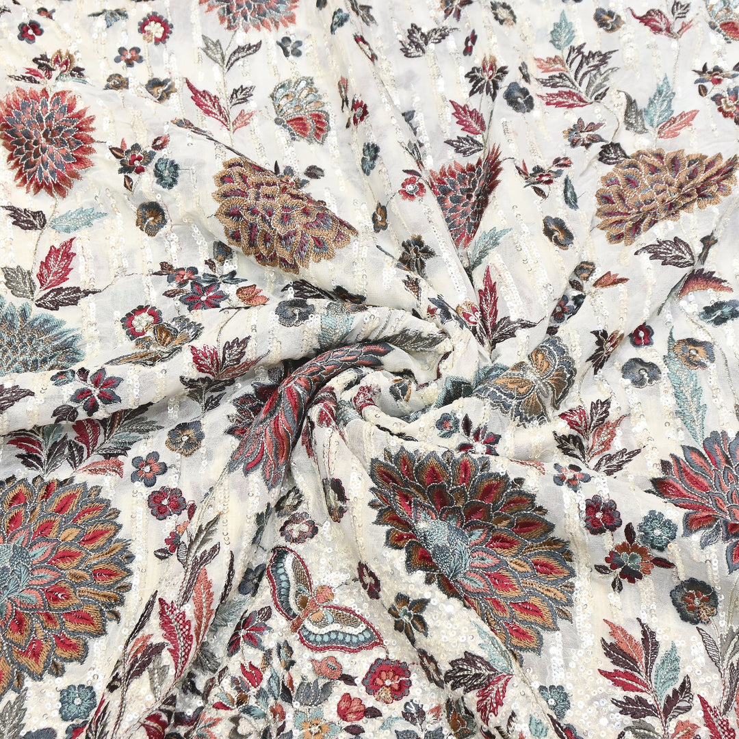 Viscose Georgette Zari With Sequins Embroidery Fabric 54" | D28765-02