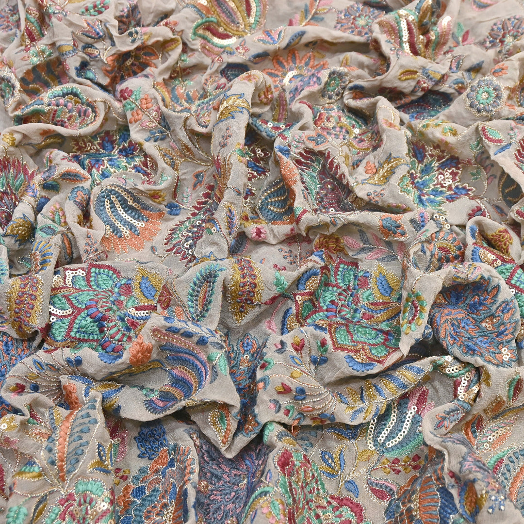 Viscose Georgette Zari With Sequins Embroidery Fabric 54" | D30212-03