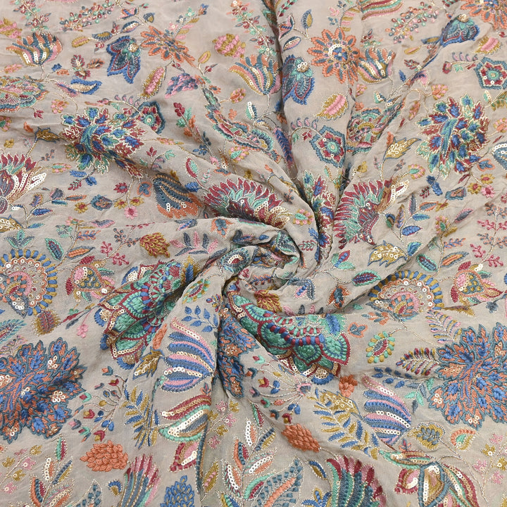 Viscose Georgette Zari With Sequins Embroidery Fabric 54" | D30212-03