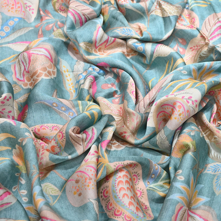 Elegant Modal Satin Digital Print Fabric 5 | Soft Luxury Designer Fabric - 001416-25
