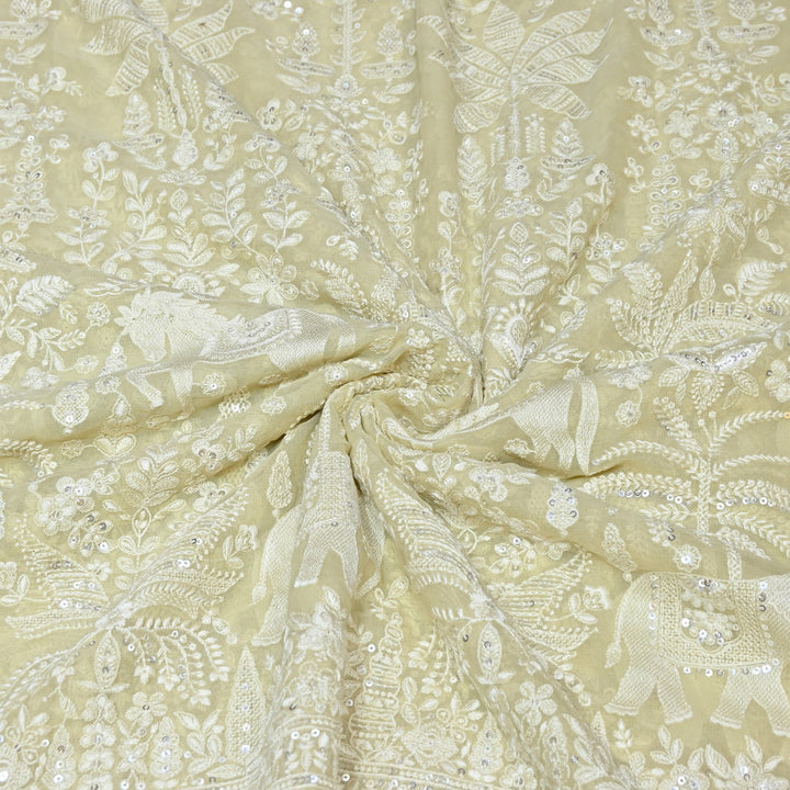 Viscose Georgette Thread & Sequins Embroidery Fabric 44" – Lightweight Designer Fabric D27233-1
